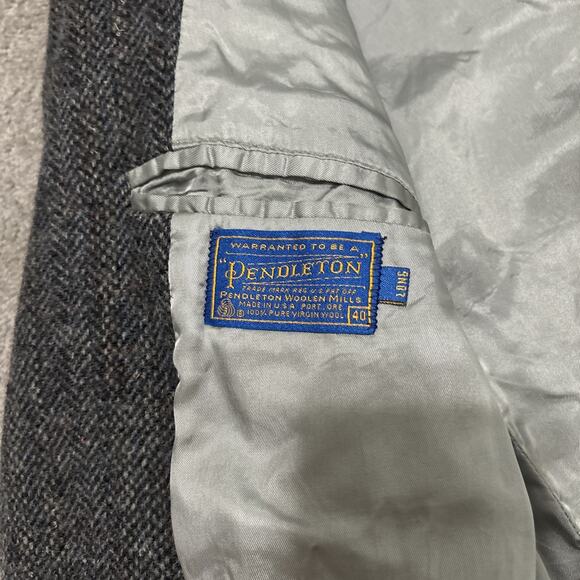 Vtg Pendleton Blazer Mens 40 Long Gray Tweed 100% Virgin Wool Elbow Patches - Picture 3 of 10